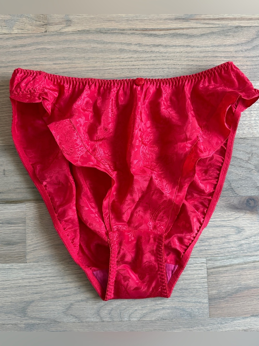 Vintage Victoria’s Secret Crown Label Satin Floral High Cut Ruffled Panties L